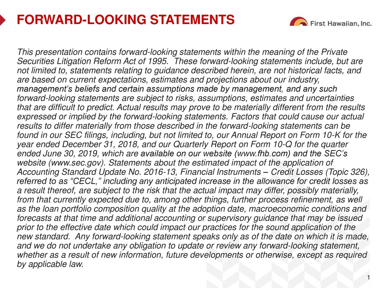 First Hawaiian, Inc. 2019 Q3 - Results - Earnings Call Presentation ...