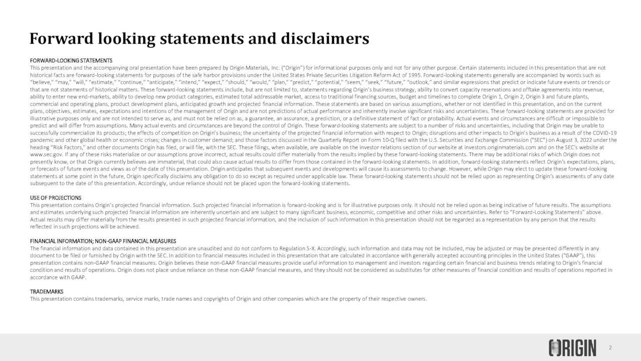 Origin Materials Investor Presentation Slideshow