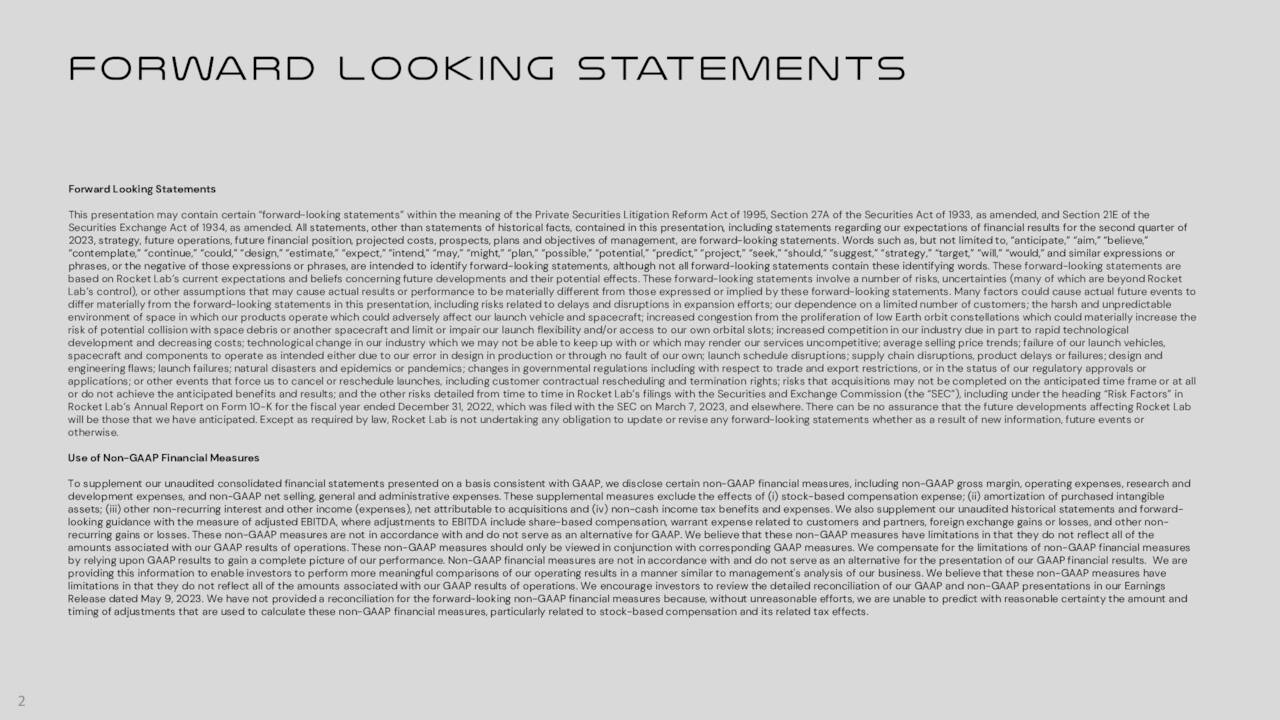 FORWARD LOOKING STATEMENTS