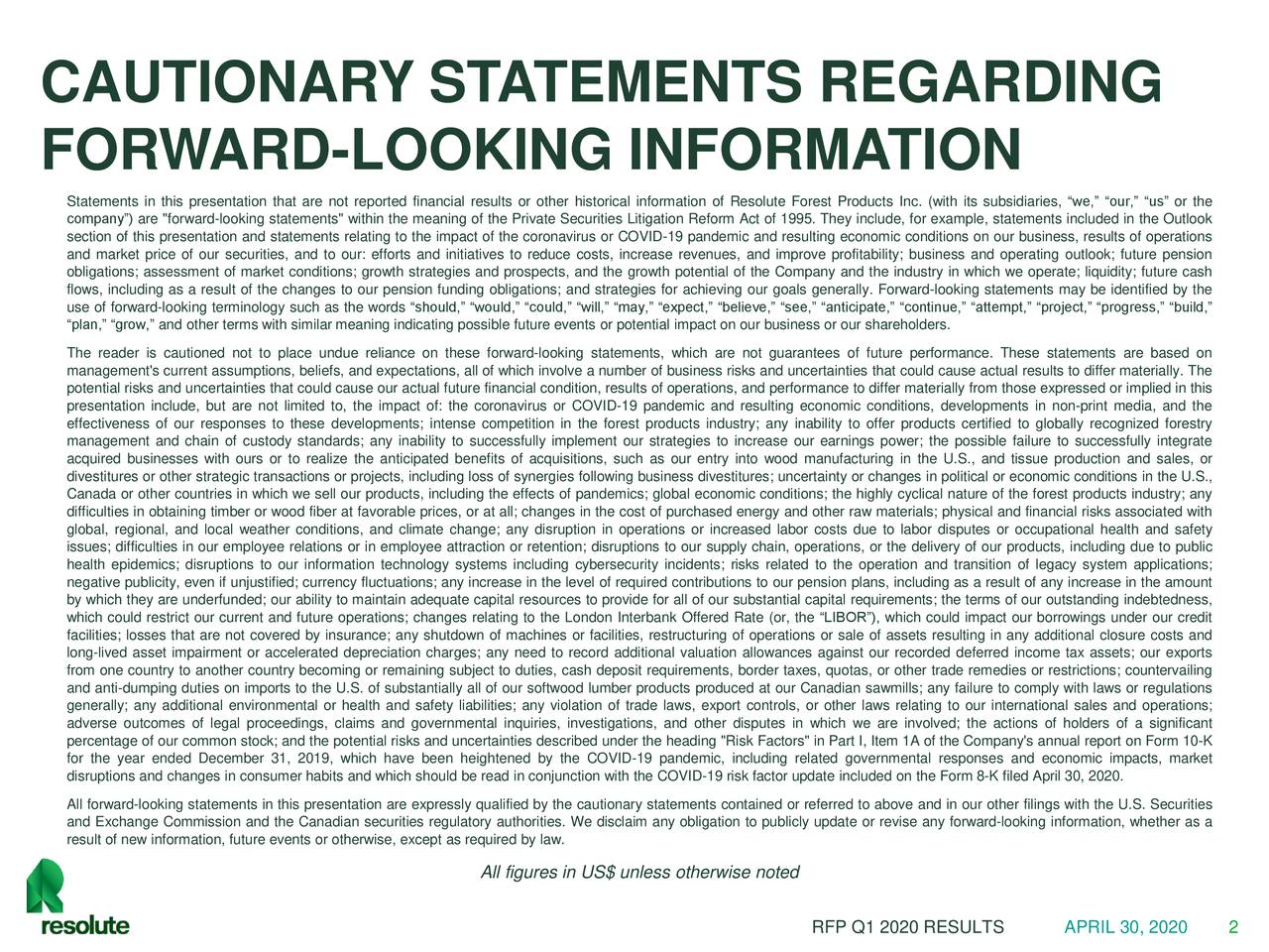 Resolute Forest Products Inc. 2020 Q1 Results Earnings Call