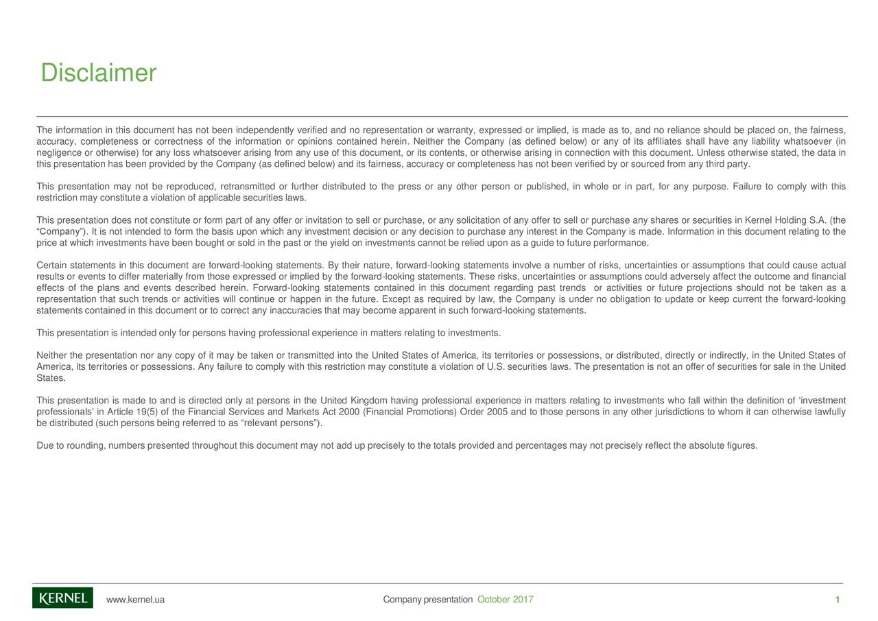 Kernel Holding SA 2017 Q4 Results Earnings Call Slides (OTCMKTS