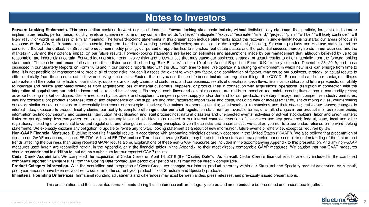BlueLinx Holdings Inc. 2020 Q2 Results Earnings Call Presentation