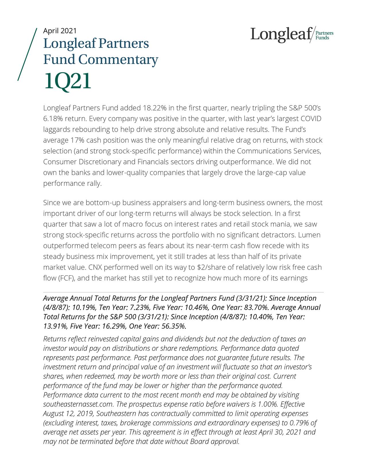 Longleaf Partners Fund Commentary Q1 2021 Seeking Alpha