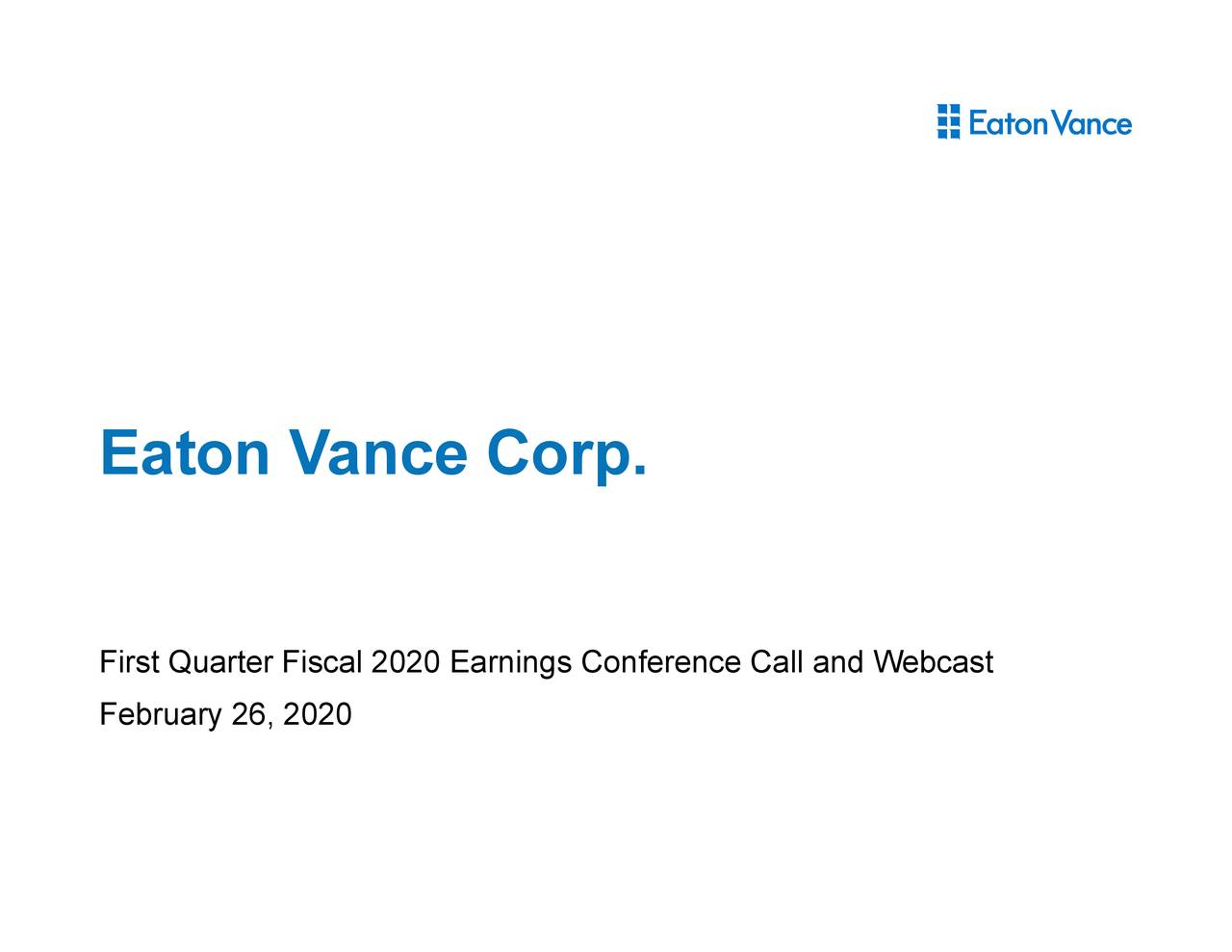 Eaton Vance Corp. 2020 Q1 - Results - Earnings Call Presentation (NYSE ...