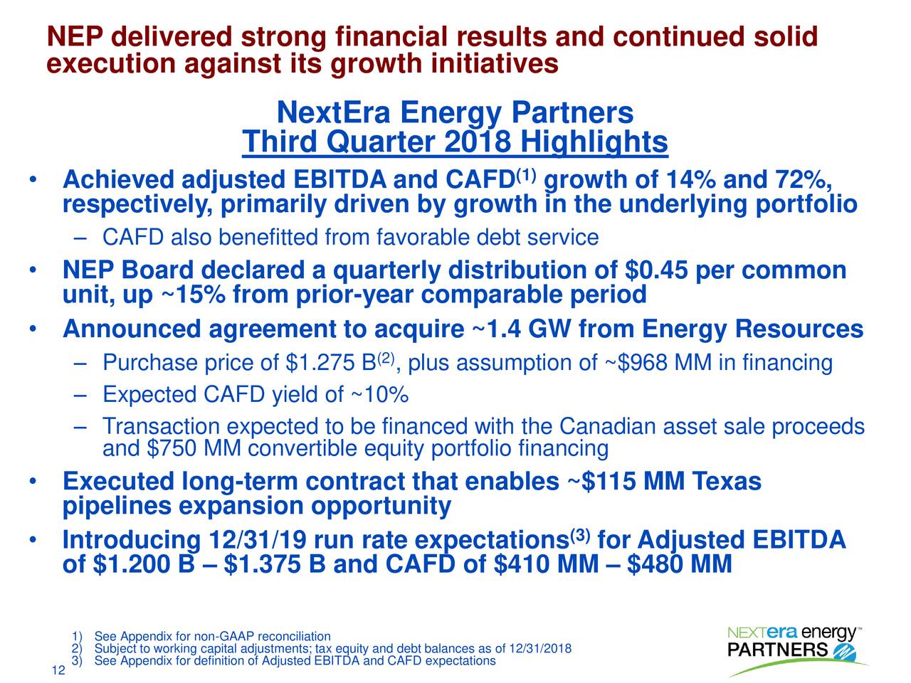 NEP delivered strong financial results and continued solid
