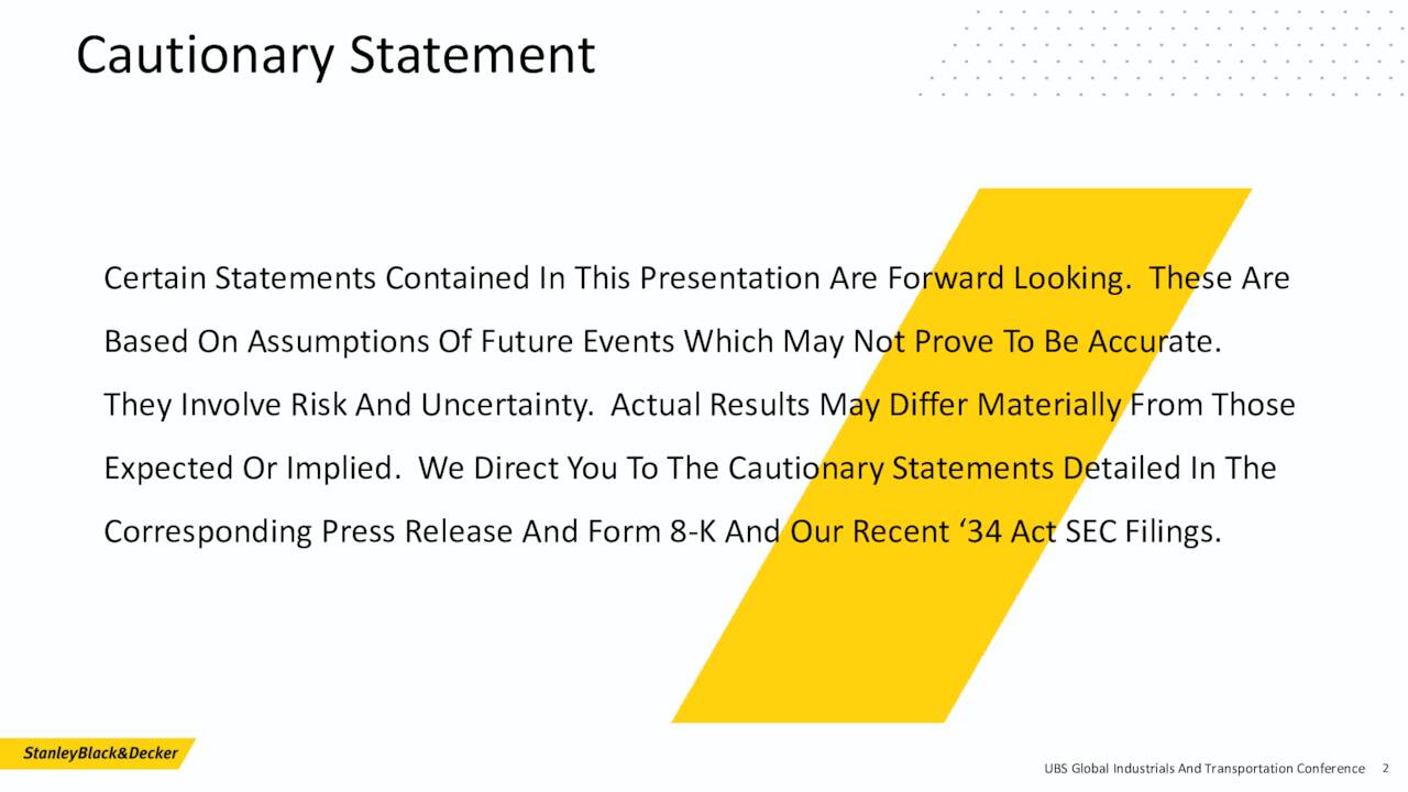 Stanley Black & Decker (SWK) Presents At UBS Global Industrials And ...