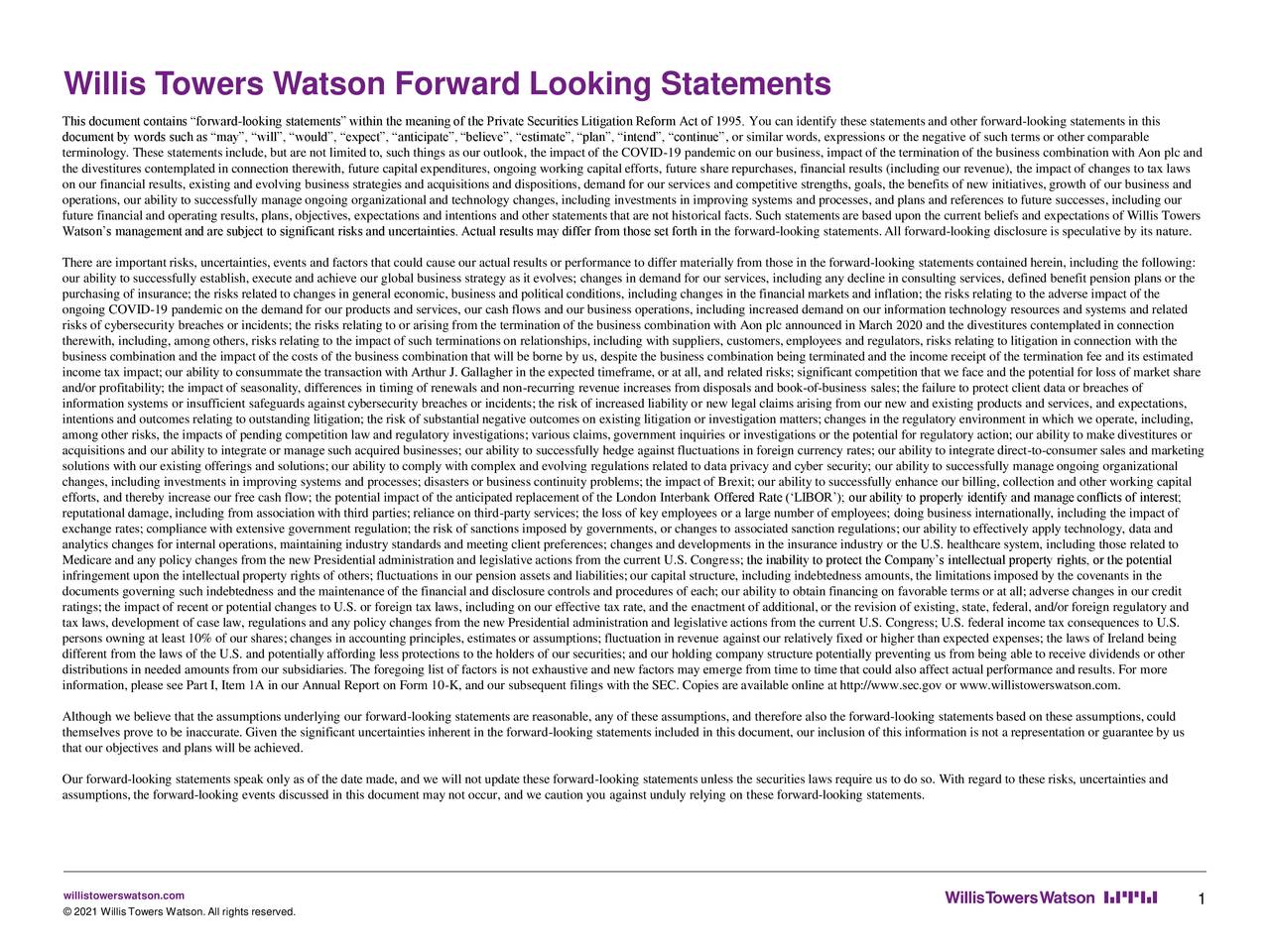Willis Towers Watson Public Limited Company 2021 Q3 Results