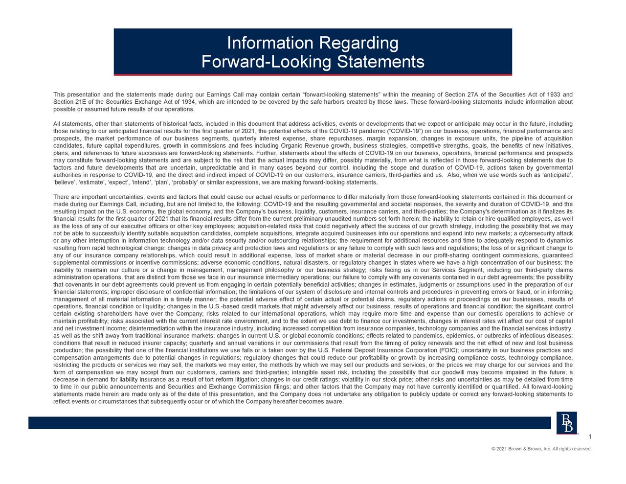 Brown & Brown, Inc. 2021 Q1 Results Earnings Call Presentation