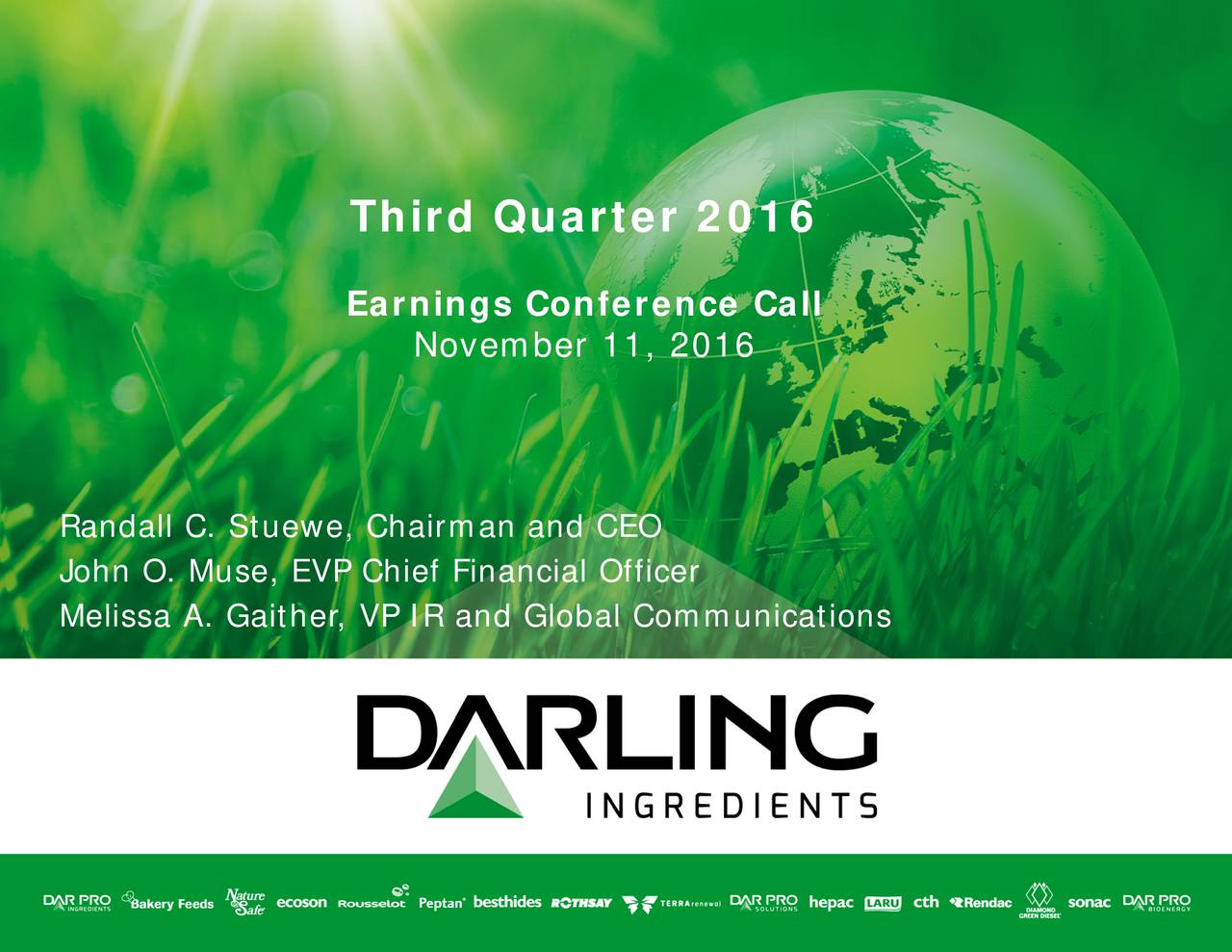 Darling ingredients inc 2016 q3 results earnings call slides nyse