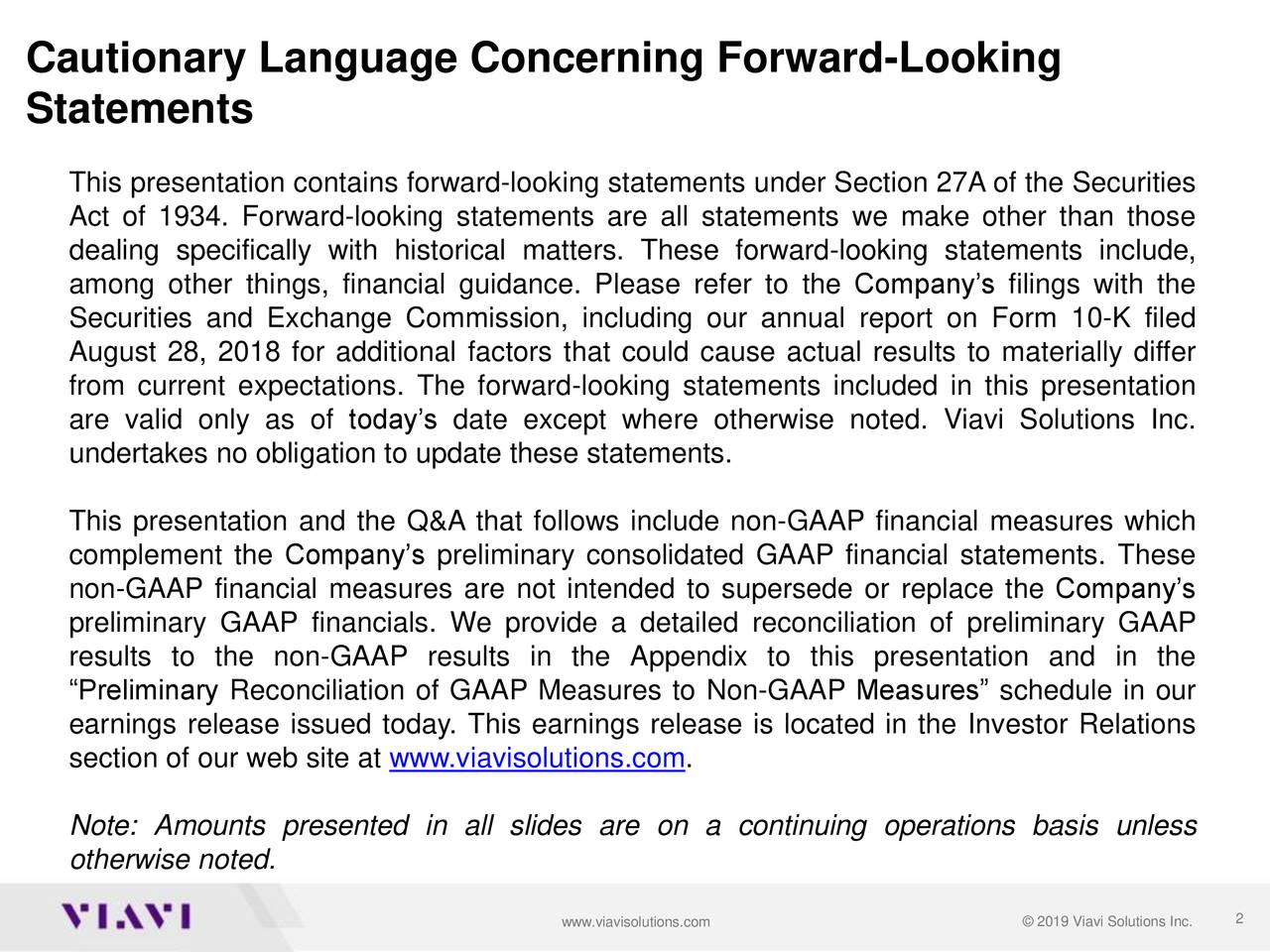 Cautionary Language Concerning Forward-Looking