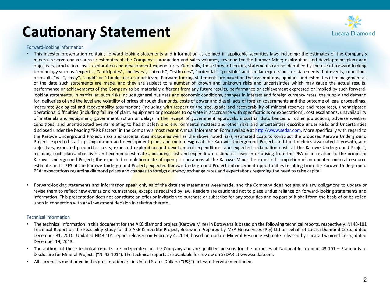 Cau▯onary	Statement