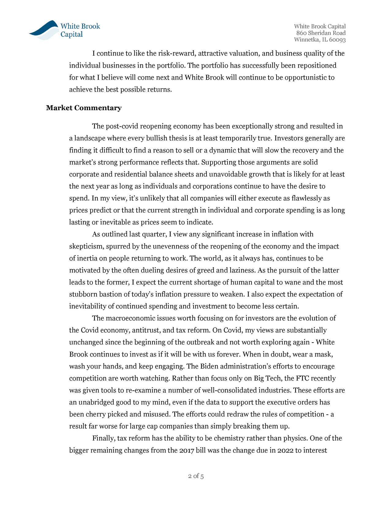 White Brook Capital Q2 2021 Commentary Seeking Alpha