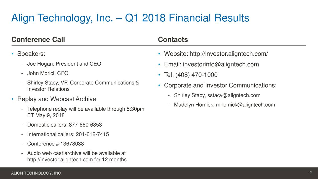 Align Technology, Inc. 2018 Q1 Results Earnings Call Slides (NASDAQALGN) Seeking Alpha