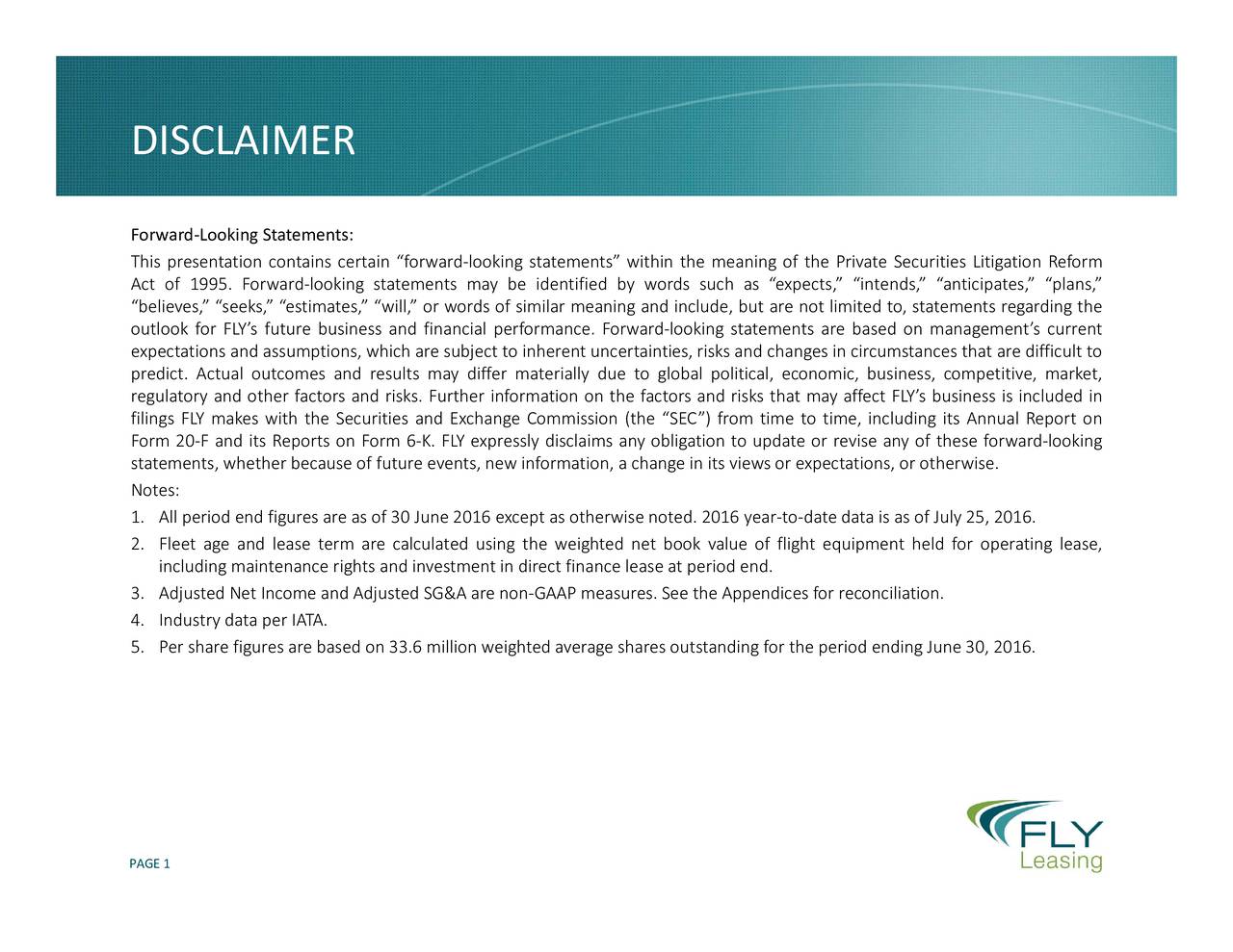 Fly Leasing Limited 2016 Q2 Results Earnings Call Slides (NYSEFLY