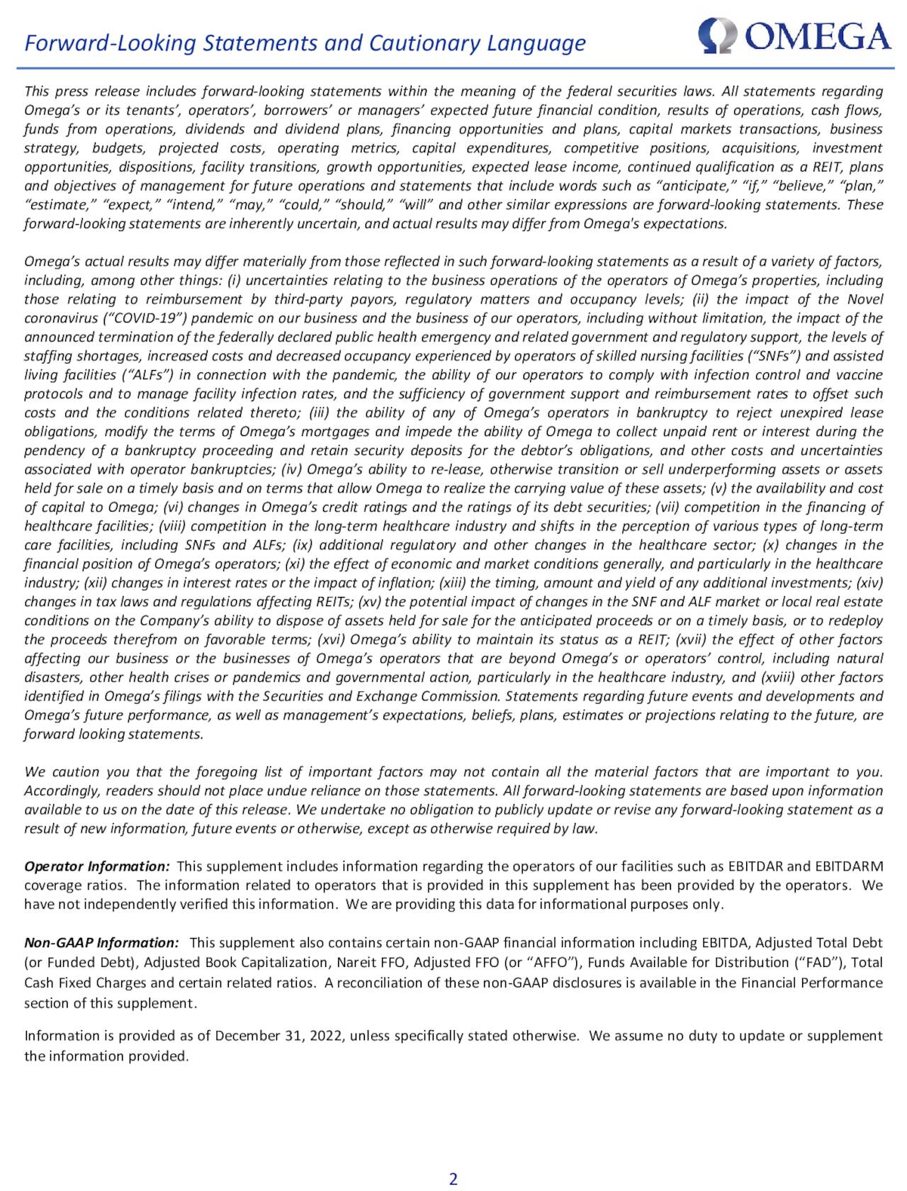 Omega Healthcare Investors, Inc. 2022 Q4 Results Earnings Call