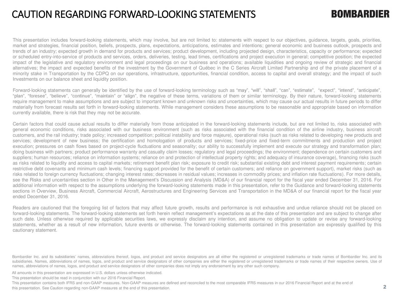 Bombardier Inc.B 2016 Q4 Results Earnings Call Slides (OTCMKTS