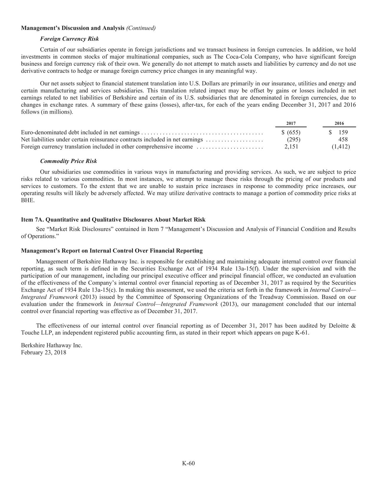 letter management deloitte 2017  Annual Letter Berkshire Hathaway Berkshire Hathaway