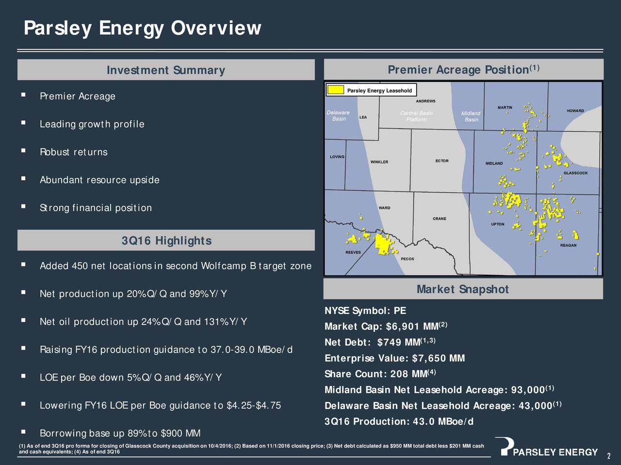 Parsley Energy, Inc. 2016 Q3 Results Earnings Call Slides (NYSEPE