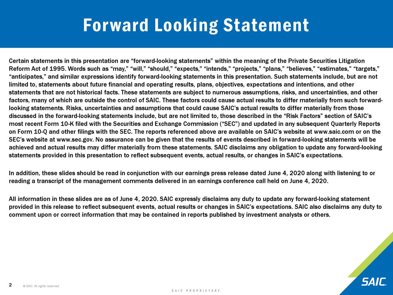 Science Applications International Corporation 2021 Q1 Results