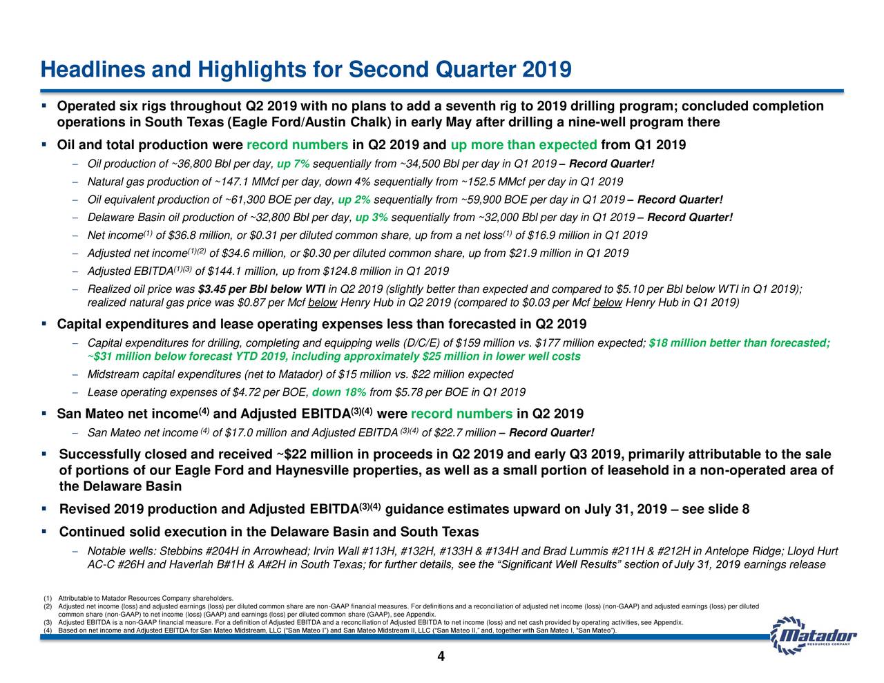 Headlines and Highlights for Second Quarter 2019