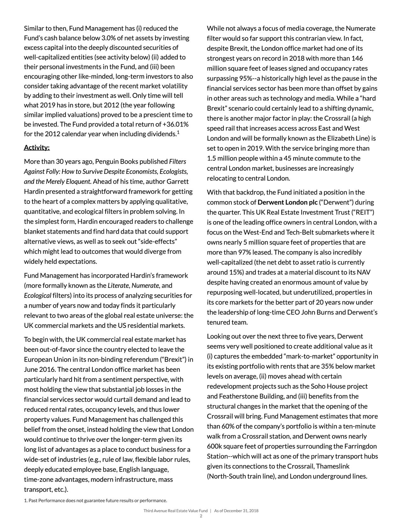 Third Avenue Real Estate Value Fund Portfolio Manager Commentary