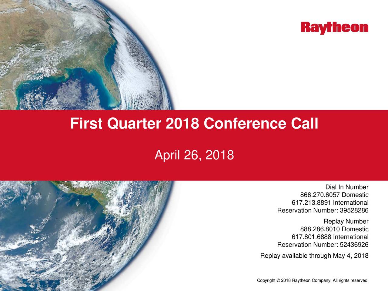 First Quarter 2018 Conference Call