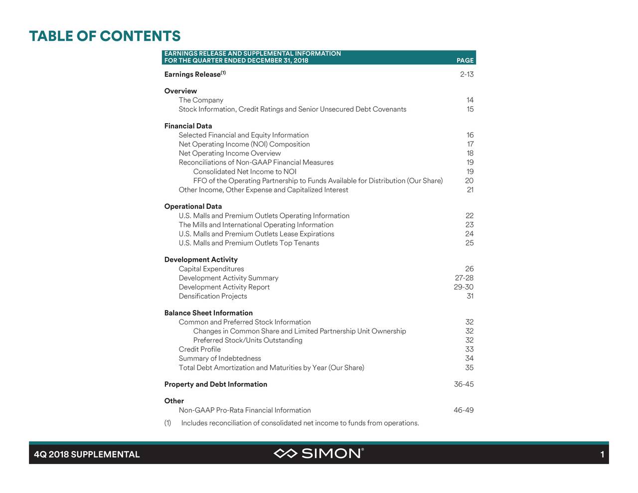 Simon Property Group, Inc. 2018 Q4 Results Earnings Call Slides