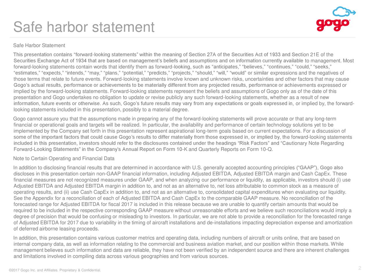 Safe harbor statement
