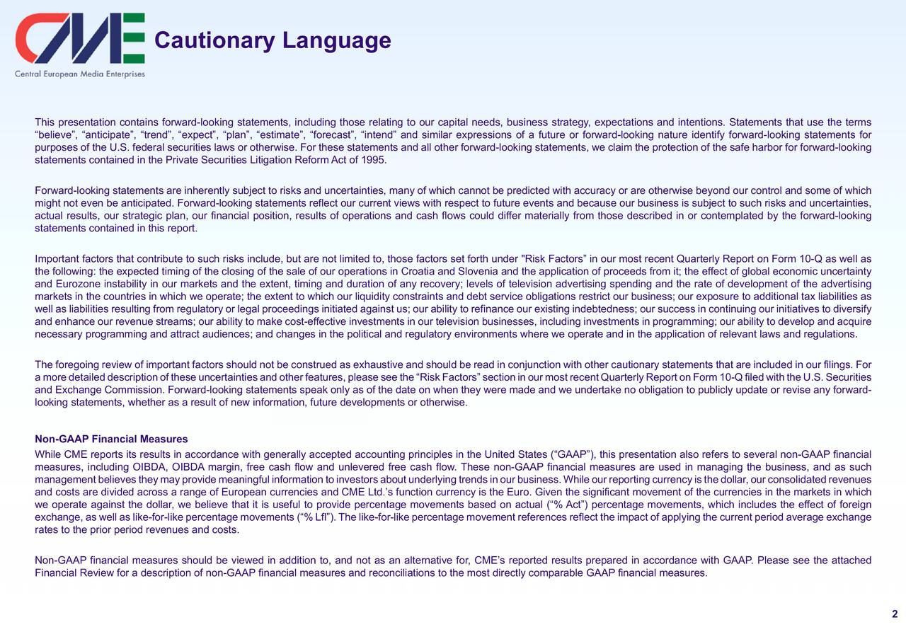 Central European Media Enterprises Ltd. 2017 Q2 Results Earnings