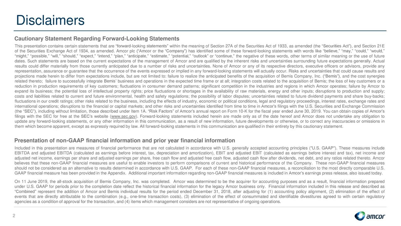 Amcor plc 2020 Q2 - Results - Earnings Call Presentation ...