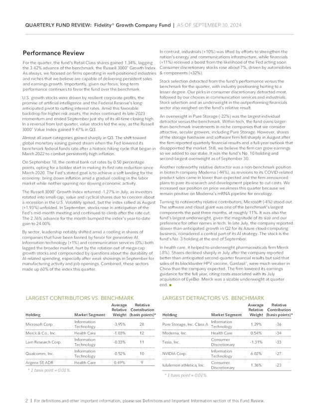 Fidelity Growth Company Fund Q3 2024 Review (undefined:FDGRX) | Seeking ...
