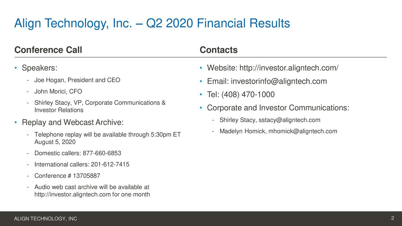 Align Technology, Inc. 2020 Q2 Results Earnings Call Presentation