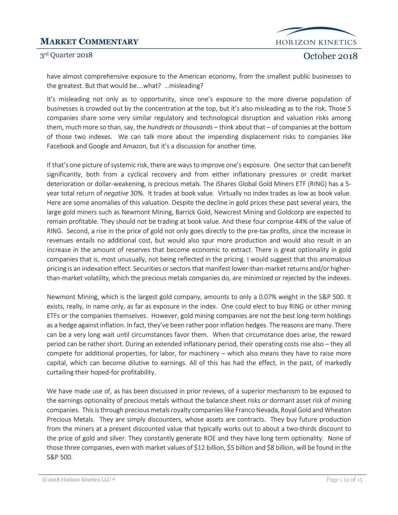 Horizon Kinetics Commentary Q3 2018 Caci International