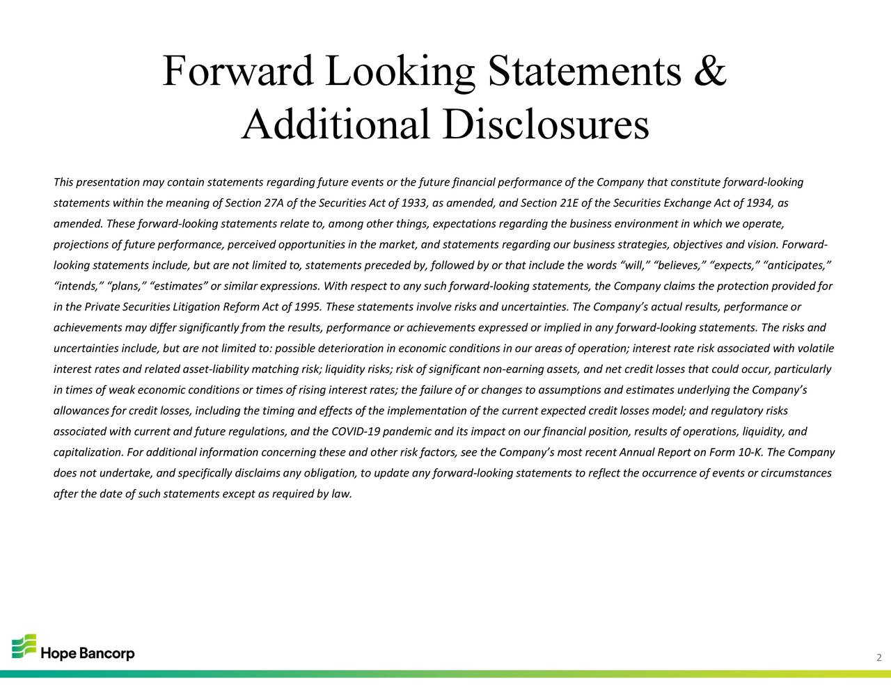 Hope Bancorp, Inc. 2021 Q1 Results Earnings Call Presentation