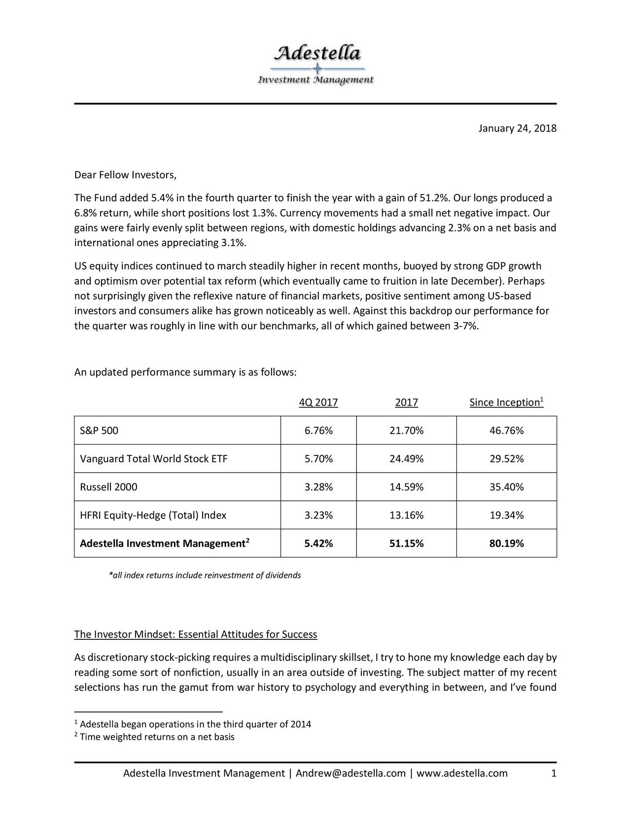 investor 2018 management elliott letter Investor Adestella Letter 2017 Investment Q4 Management