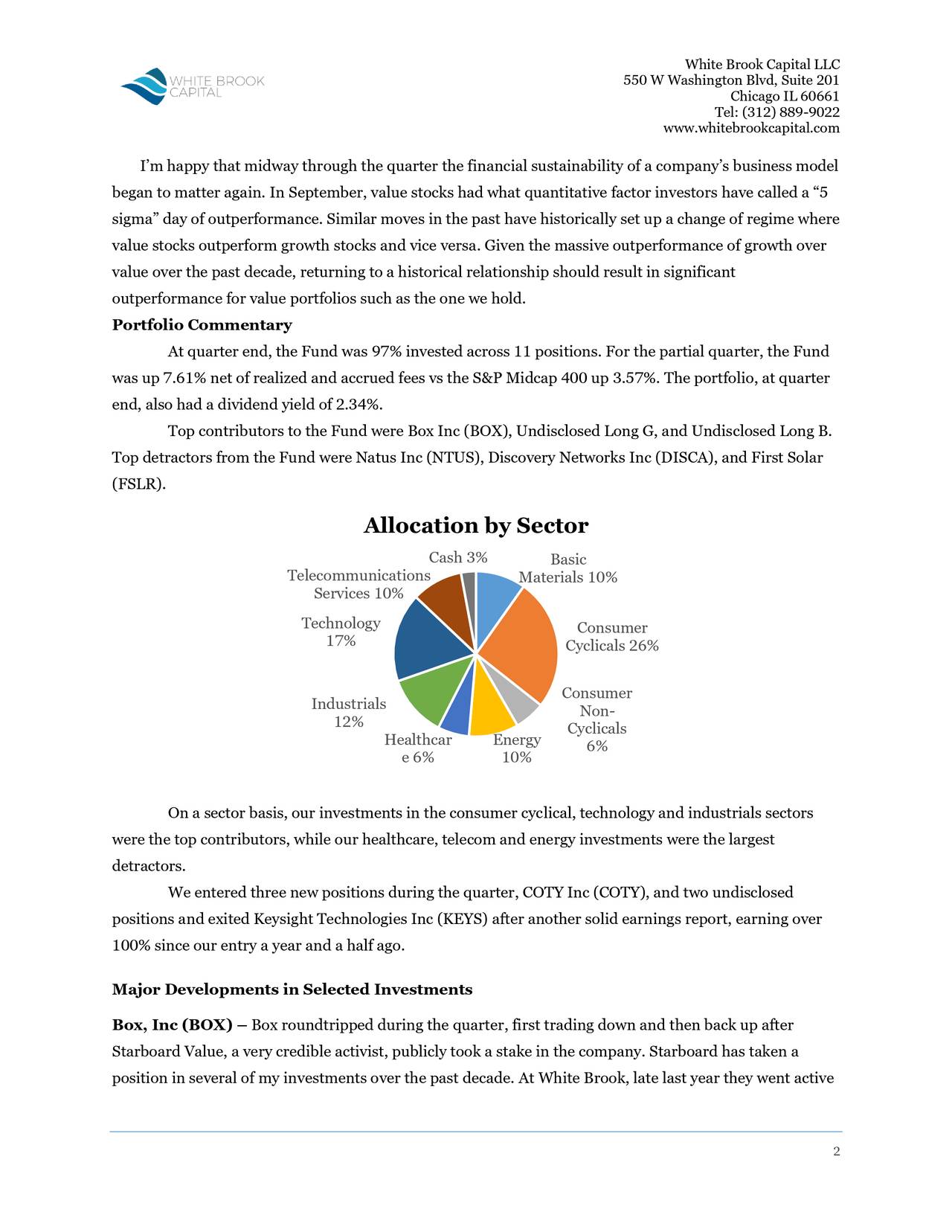 White Brook Capital LLC Q3 2019 Commentary Seeking Alpha