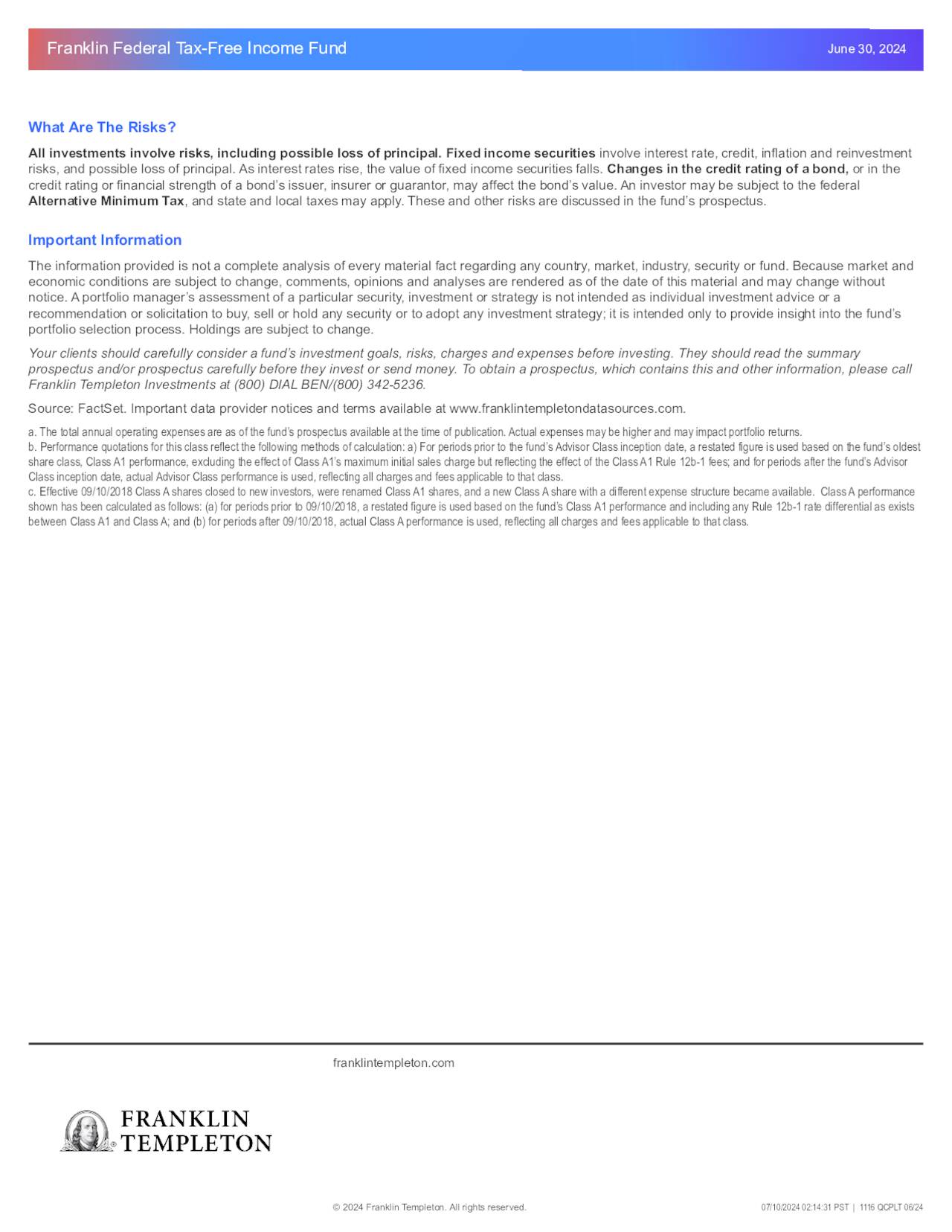 Franklin Federal Tax-Free Income Fund                                                                                                         June 30, 2024