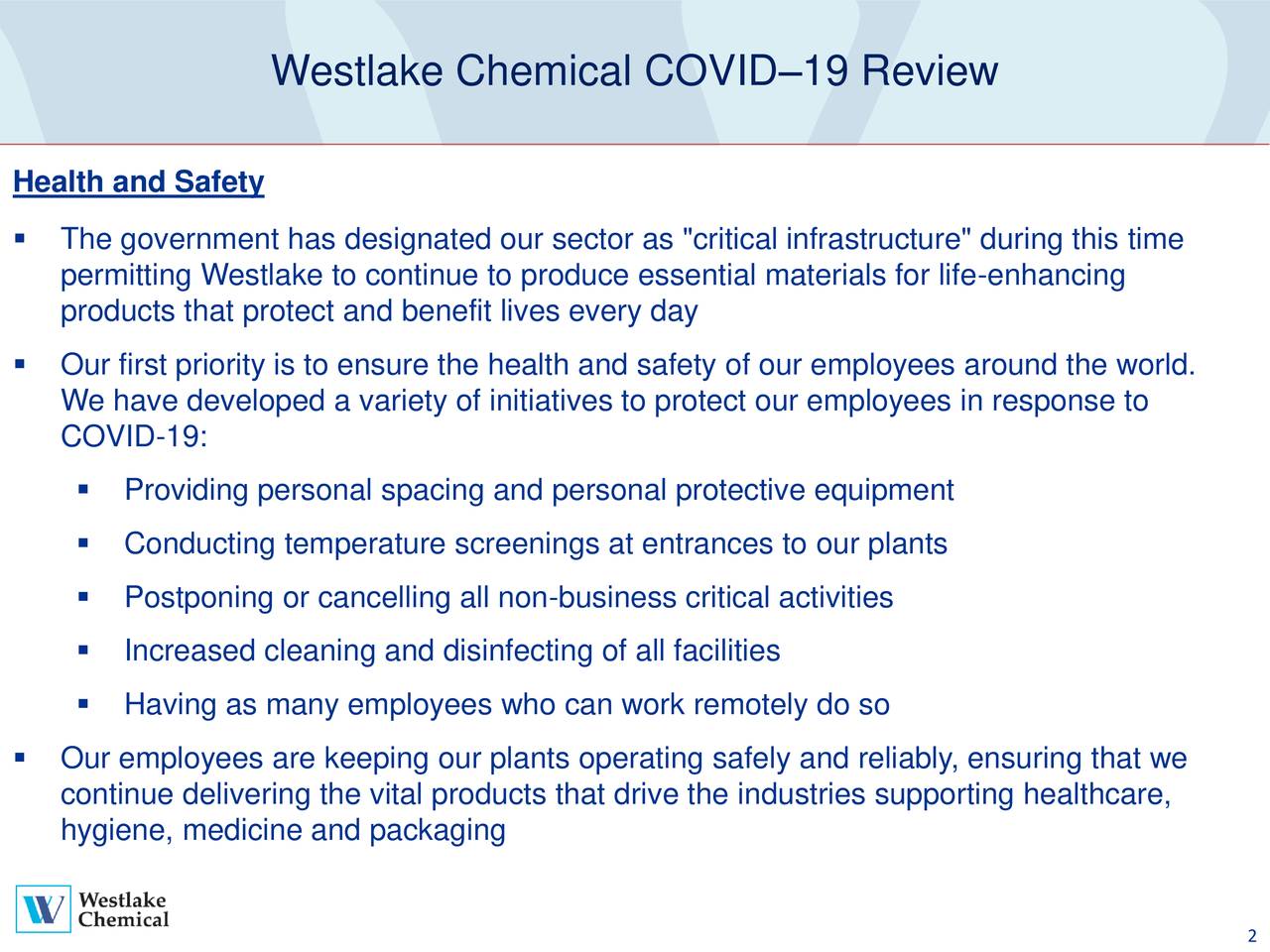 Westlake Chemical COVID–19 Review