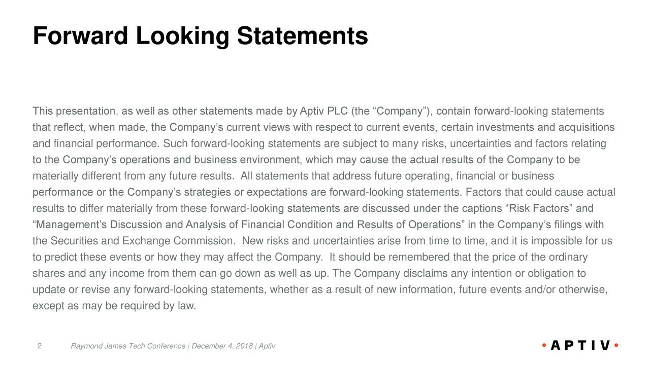 Forward Looking Statements