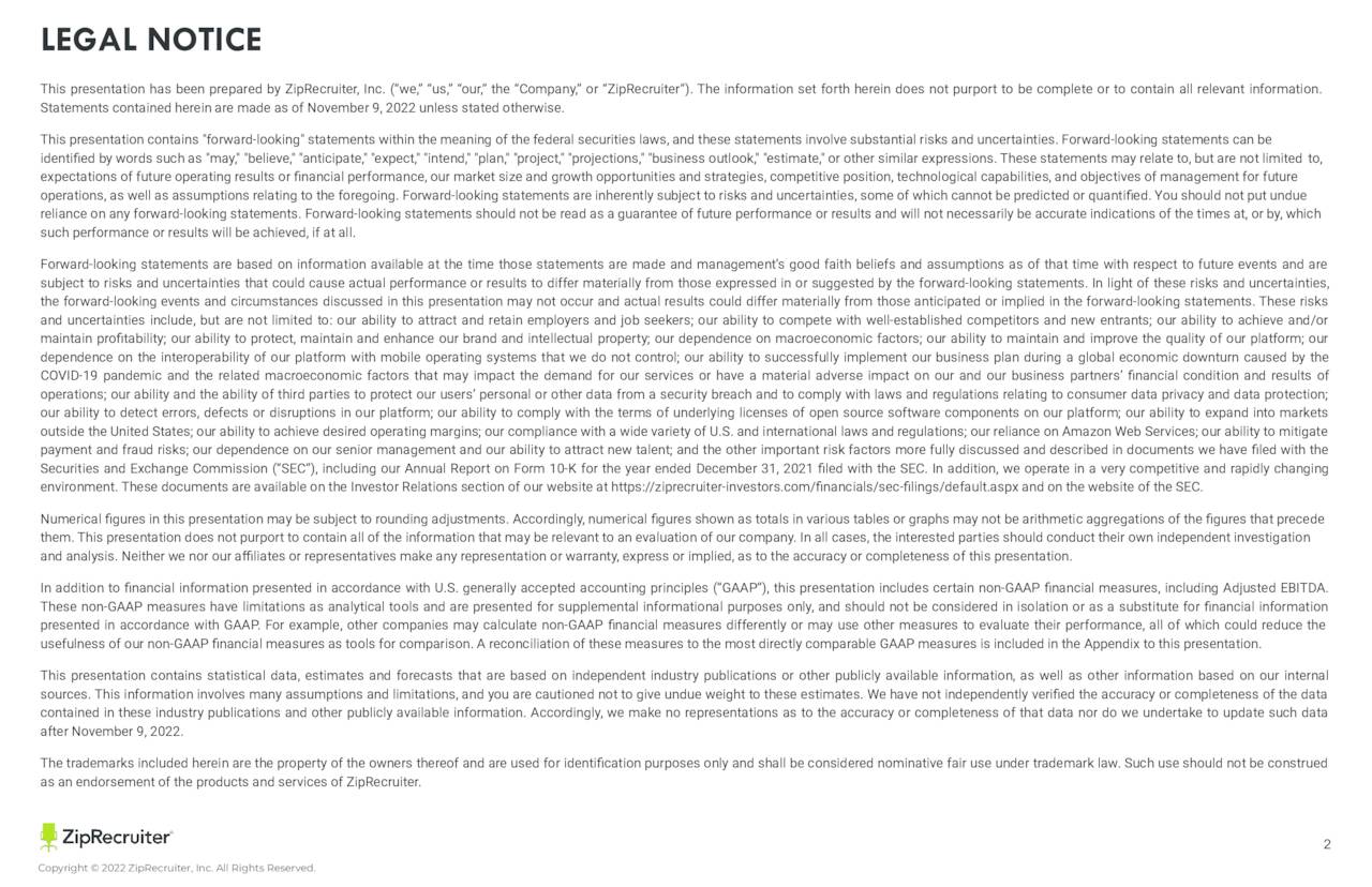 ZipRecruiter, Inc. 2022 Q3 Results Earnings Call Presentation (NYSE