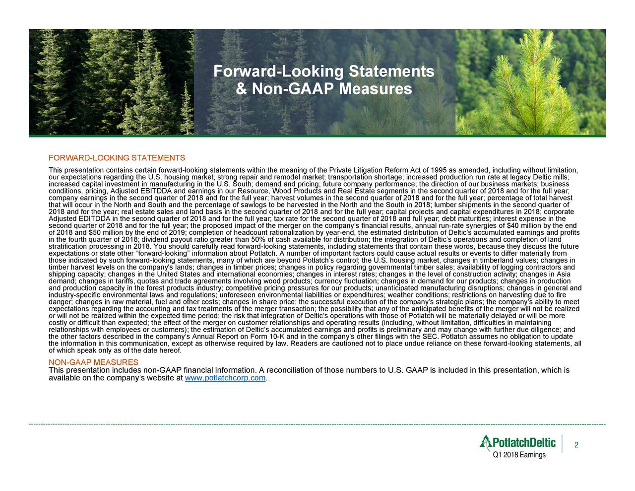 Potlatch Corporation (Holding Company) 2018 Q1 Results Earnings