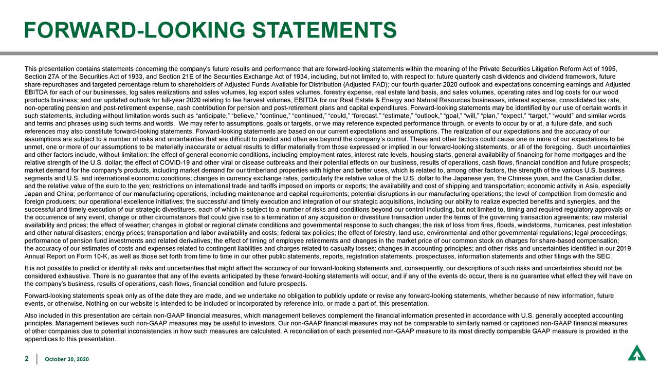 Weyerhaeuser Company 2020 Q3 Results Earnings Call Presentation