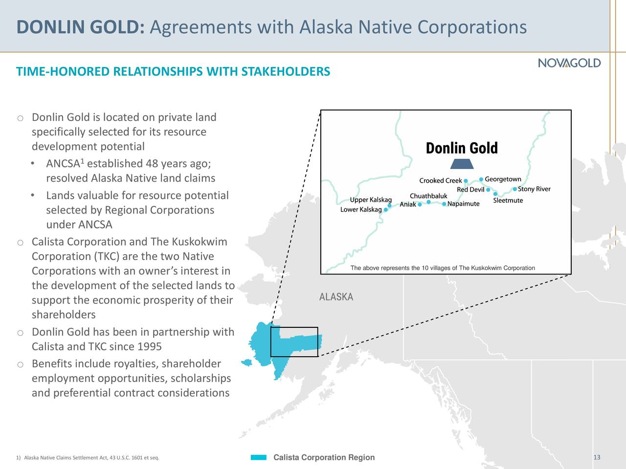 DONLIN GOLD: Agreements with Alaska Native Corporations