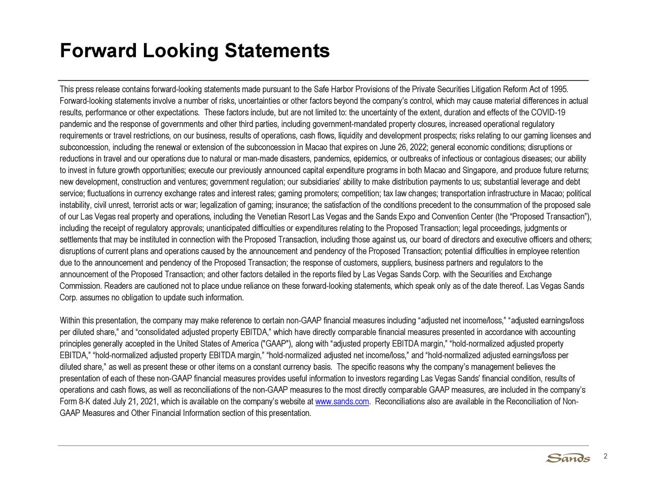 Las Vegas Sands Corp. 2021 Q2 Results Earnings Call Presentation