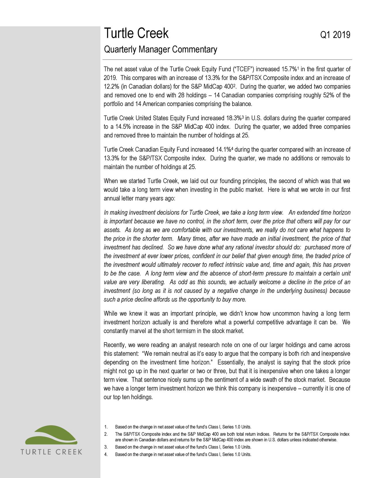 Turtle Creek Q1 2019 Quarterly Manager Commentary Seeking Alpha