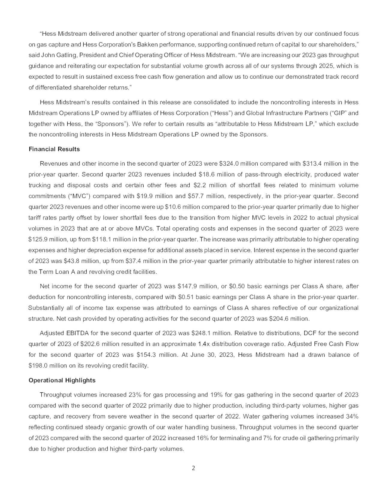 Hess Midstream LP 2023 Q2 Results Earnings Call Presentation (NYSE