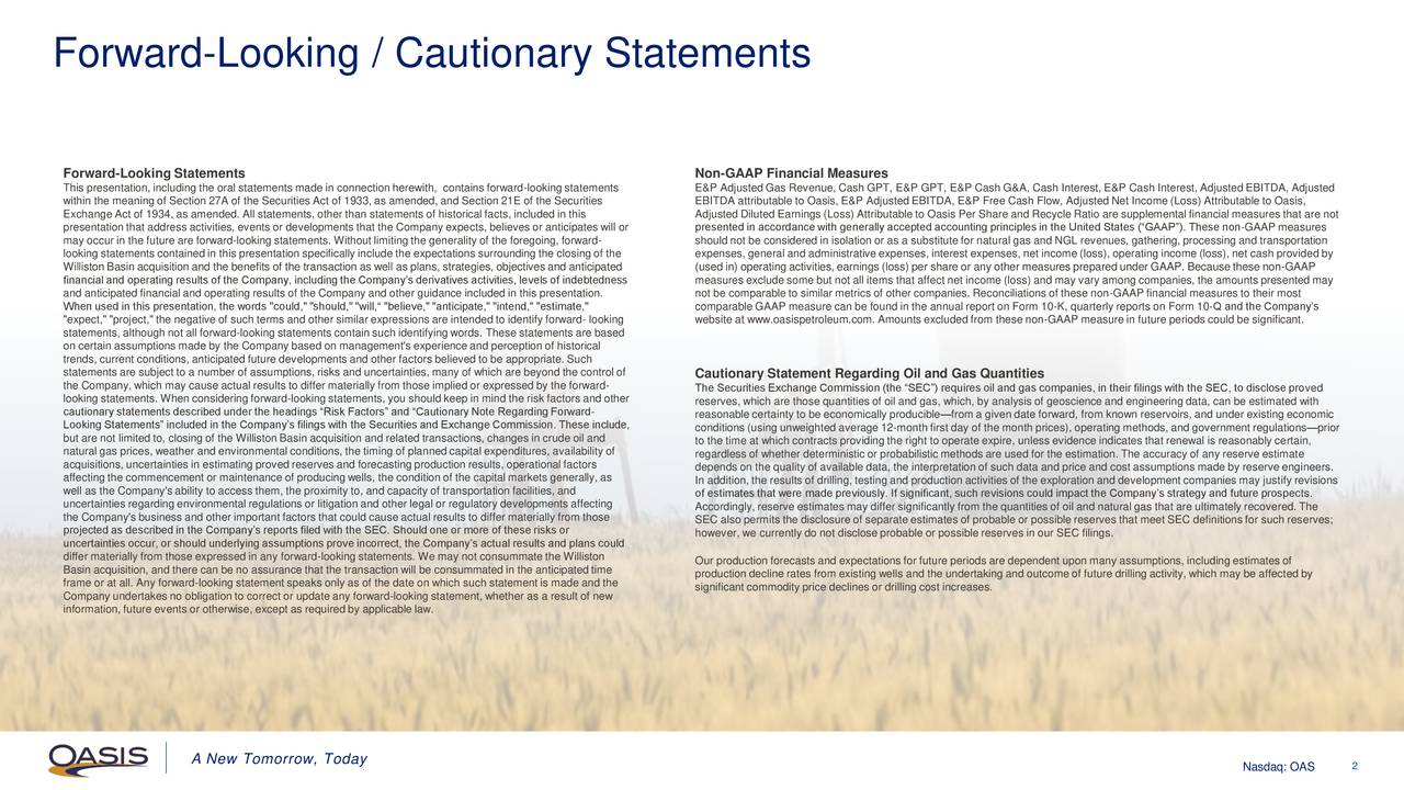 Forward-Looking / Cautionary Statements