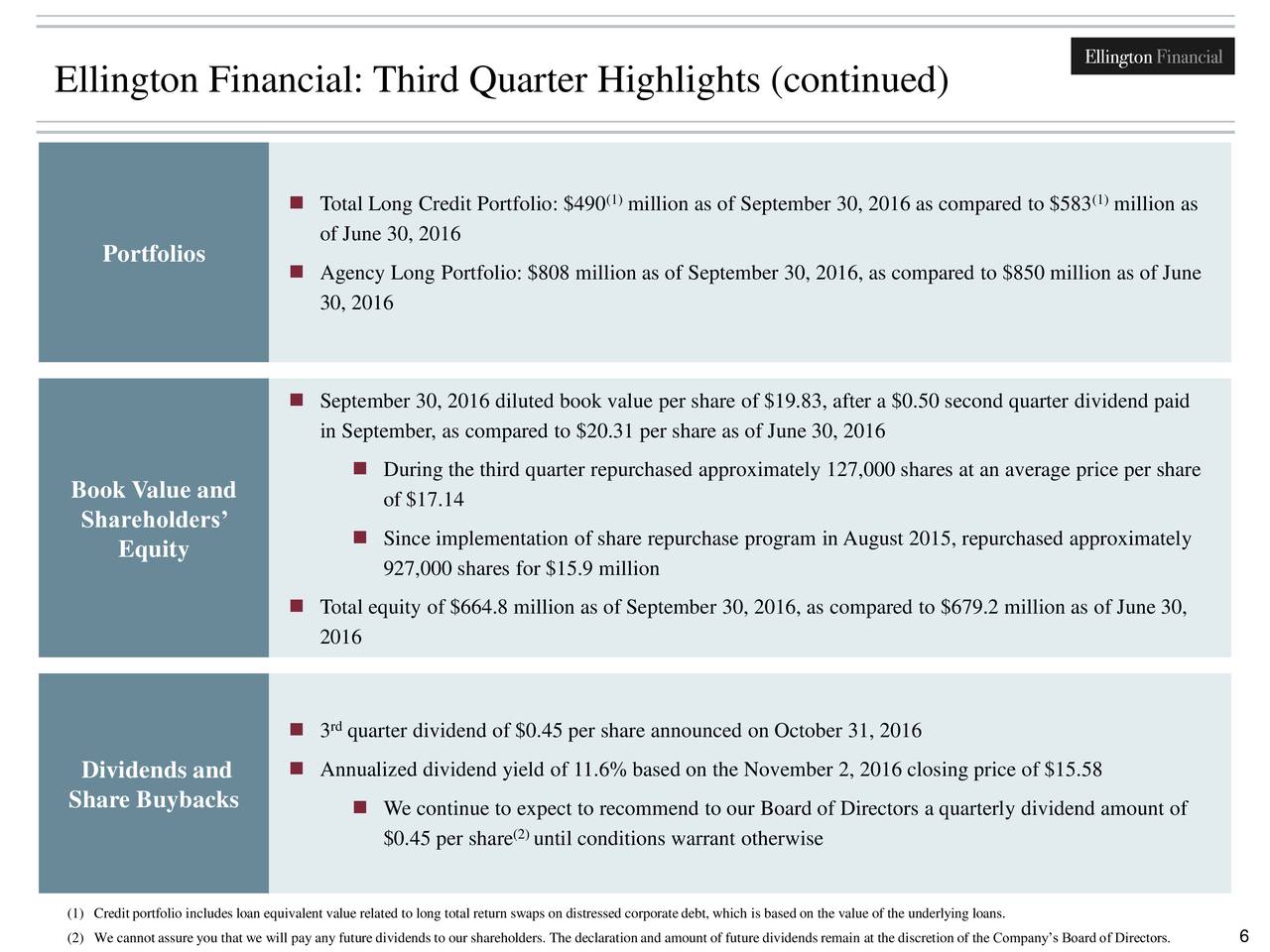 Ellington Financial LLC 2016 Q3 Results Earnings Call Slides (NYSE