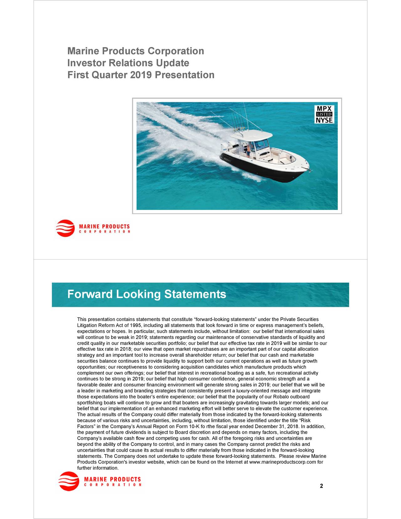 Marine Products Corporation 2019 Q1 Results Earnings Call Slides (NYSEMPX) Seeking Alpha