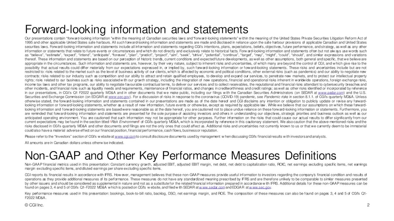 CGI Inc. 2022 Q1 Results Earnings Call Presentation (NYSEGIB